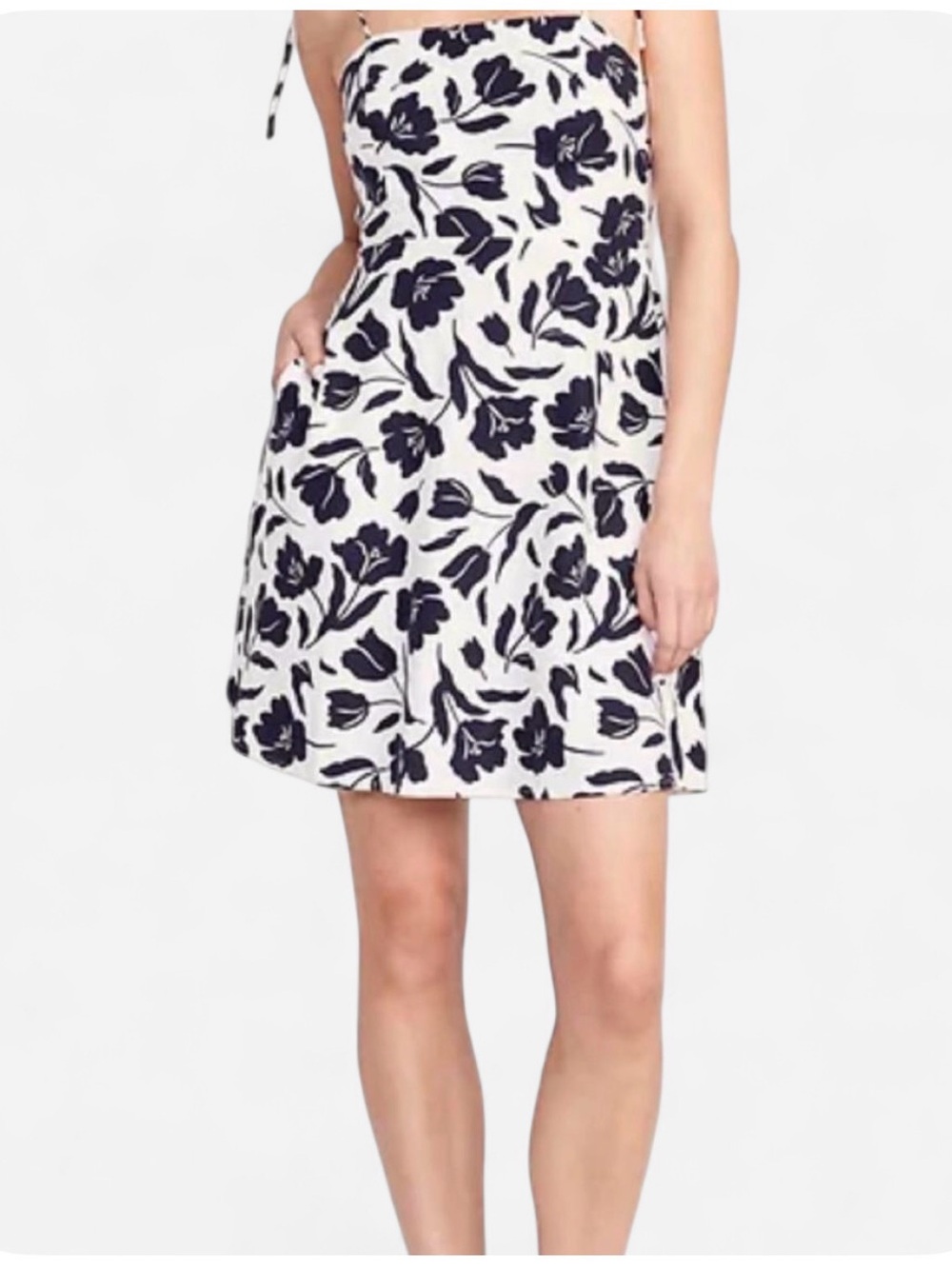 Old Navy  floral print on cream mini dress with tie straps, size L